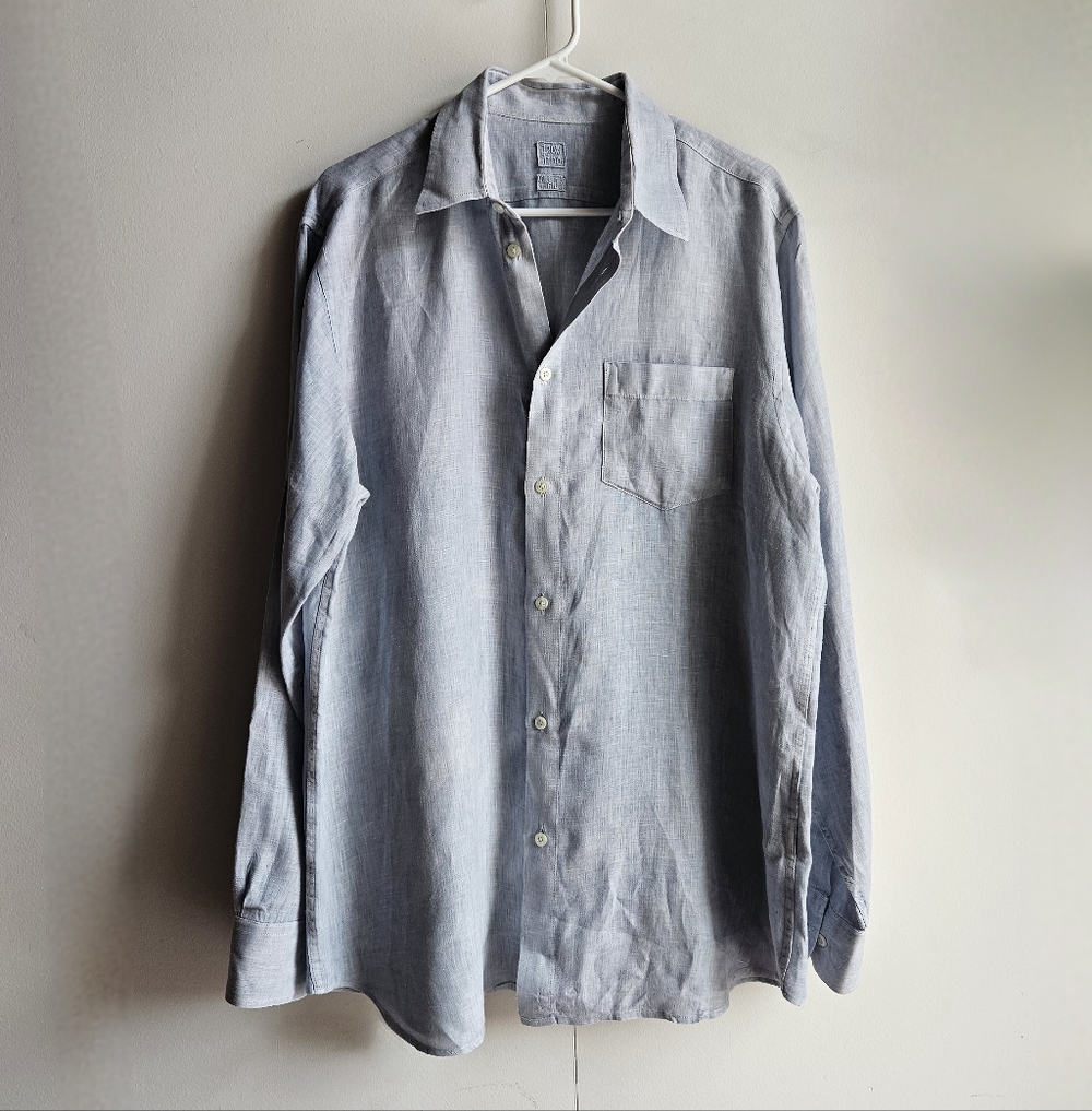 120% Lino Classic Fit Linen Shirt with Pocket in Men's XL